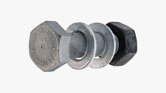 galvaniseret højstyrke konstruktionsbolt med monteret møtrik og skiver