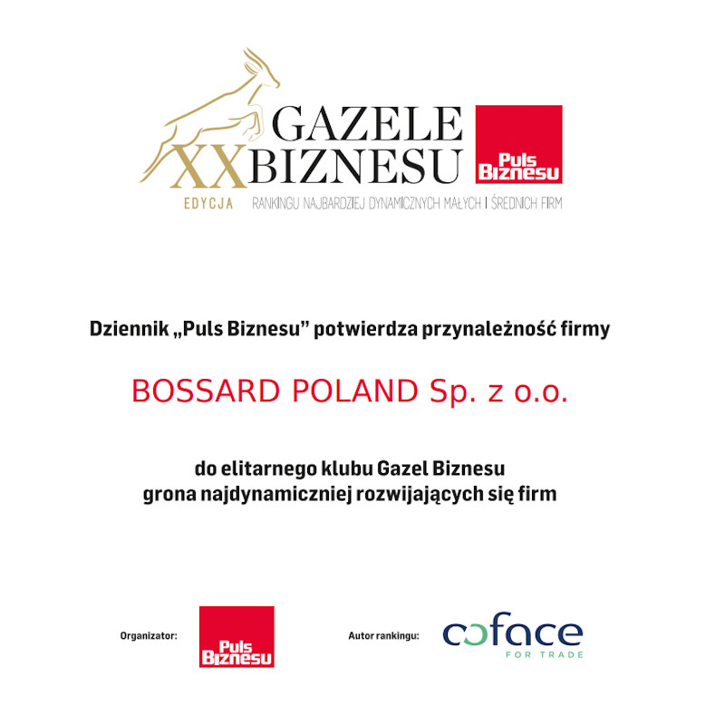 Gazele Biznesu 2019 - dyplom dla Bossard Poland