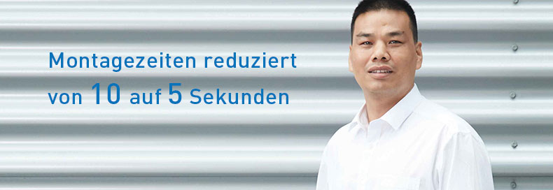 Auf der rechten Seite das Bild von Michael Mai, Application Engineer, Bossard Fastening Solutions (Shanghai) Co. Ltd, China. Auf der linken Seite der Text 