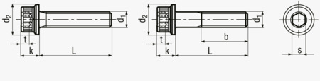 BN 1392 Cylinderhoved skruer med flange med indvendig sekskanthul, fuldt / delgevind