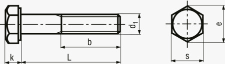BN 66 Śruba z łbem sześciokątnym z gwintem metrycznym drobnozwojnym na części długości