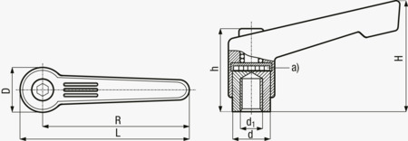 BN 2966 FASTEKS® FAL Justerbare klemmegreb metalbøsning med gevindbundhul, forstærket udgave, slankt design