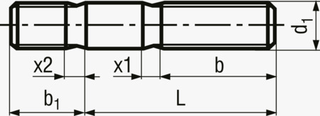 BN 666 Śruby dwustronne bez pasowania mocno wciskanego na tym końcu śruby, który wkręca się w otwór elementu konstrukcji, długość skręcenia gwintu ~1,25 d