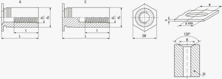 BN 20619 PEM® TSO Separadores roscados insertables abiertos, con extremo sin rosca, para metales