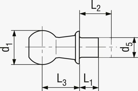 BN 487 Pivots à bille forme B avec axe à river exécution courte