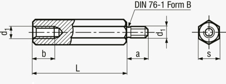 BN 22052 Sekskantede afstandsstag med indvendig- og udvendig gevind