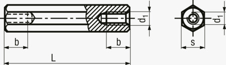 BN 3320 Distanční šestihranné sloupky s vnitřním závitem na obou koncích