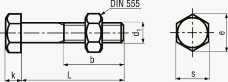 BN 3542 Śruba z łbem sześciokątnym z gwintem na części długości, z nakrętką sześciokątną