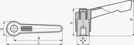 BN 2968 FASTEKS® FAL Verstellbare Klemmhebel Stahlbuchse mit Sacklochgewinde, schlankes Design