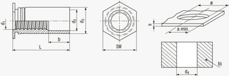 BN 20701 PEM® SOS 薄頭壓鉚螺柱 通孔型, 用於金屬材料