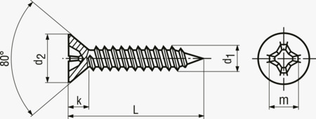 BN 995 Phillips flat countersunk head tapping screws form H, with cone end type C