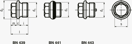 BN 441 Bouchons filetés à tête hexagonale et embase, filetage métrique à pas fin avec joint d'étanchéité