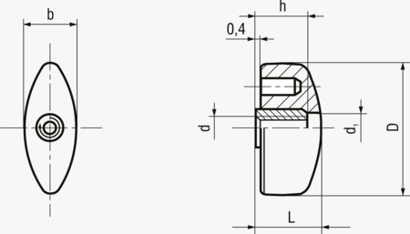 BN 14209 ELESA® CT.476 FP 翼型旋鈕帽 銅質通孔內螺紋