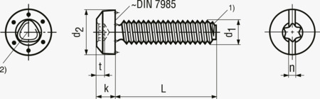 BN 14551 Vis autoformeuses à tête cylindrique bombée avec ergots de grattage filetage métrique, à six lobes internes et fente