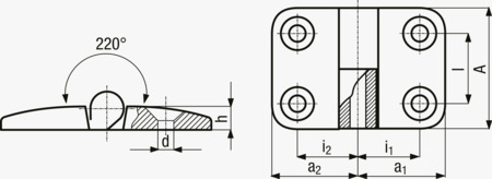 BN 3041 FASTEKS® FAL Bisagras con perforaciones de paso para tornillos avellanados, desmontable por la izquierda