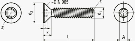 BN 11288 Undersænkhoved gevindformende skruer ~form M, med metrisk gevind og indvendig 6-rund kærv
