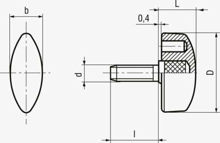 BN 20062 ELESA® CT.476-SST-p 翼型旋鈕螺絲 外螺紋桿, 不銹鋼