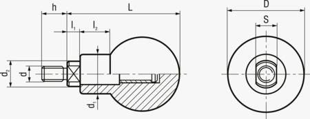 BN 14239 ELESA® P.111+x Drejbar kugleknop med gevindtap stål elzink med nøgleflade