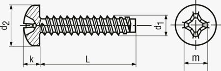 BN 33 Tornillos autorroscantes con cabeza cilíndrica redondeada con hueco cruciforme Phillips tipo H y extremo plano tipo F