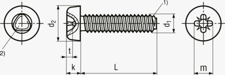 BN 2723 Cylinderhoved gevindformende skruer med metrisk gevind og krydskærv Pozidriv form Z