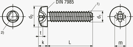 BN 2724 Závitotvářecí šrouby s čočkovou hlavou typ C, s metrickým závitem a křížovou drážkou Pozidriv typ Z