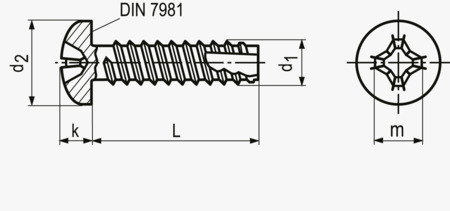 BN 1016 Phillips pan head thread cutting screws form H, with tapping screw thread type 1