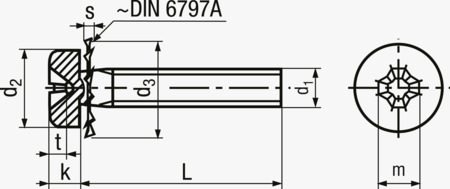 BN 40100 Panhoved kombiskruer med krydskærv Phillips form H påmonteret tandskive ~DIN 6797 A