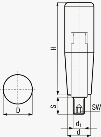 BN 2983 FASTEKS® FAL Drejelige cylindergreb med udvendigt gevind og indvendig sekskant