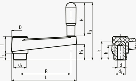 BN 21220 ELESA® MT-AT Manivelas con empuñadura giratoria, inserto en acero pavonado