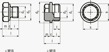BN 444 Hex head screw plugs with shoulder, metric fine thread short thread