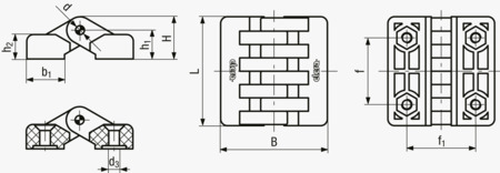 BN 13493 ELESA® CFA-TI-SH Hængsler med gennemgående huller til sekskantskruer og hus