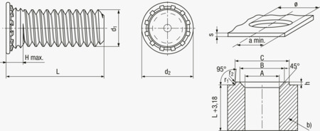 BN 20624 PEM® FH4 Pernos roscados de montaje a presión o clinchables para acero inoxidable y otros metales