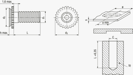 BN 20659 PEM® CHC/CFHC Self-clinching threaded studs for invisible installation, for metallic materials