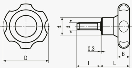 BN 14156 ELESA® VL.155 p Lobe knobs with threaded stud, steel zinc plated