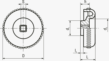 BN 14207 ELESA® VZ. 凸紋旋鈕帽 方形通孔, 銅質加固強化