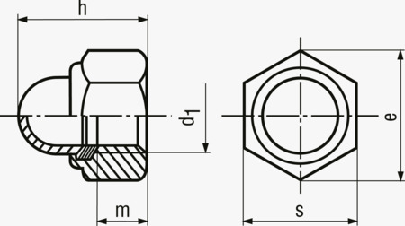 BN 167 Ecrous hexagonaux borgnes autofreinés avec anneau polyamide