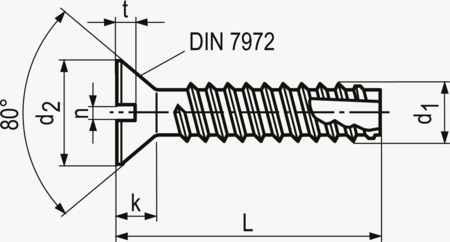 BN 1015 Slotted flat countersunk head thread cutting screws with tapping screw thread type 1