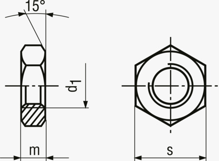 BN 3711 Tuercas hexagonales para aplicaciones electrónicas, rosca métrica con paso fino
