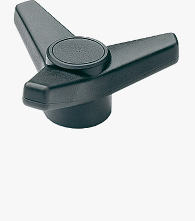 BN 14129 ELESA® VB.639 Three-arm knobs with metal boss black-oxide steel boss, plain blind hole