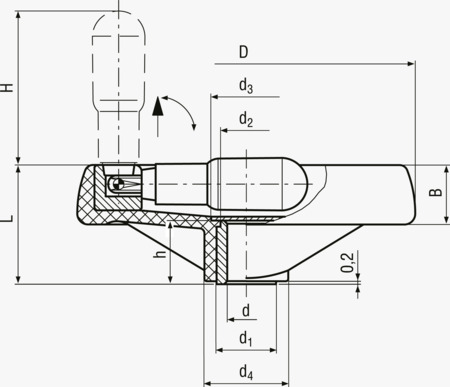 BN 14077 ELESA® VRTP+IR Volantes de banda diametral con empuñadura abatible, inserto en acero pavonado