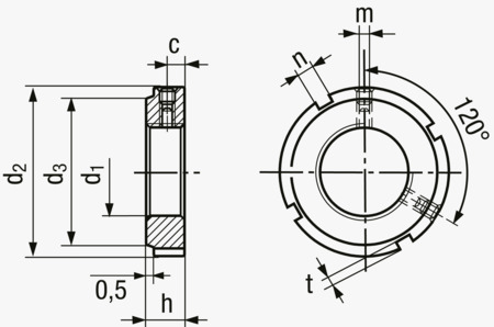 BN 38352 FASTEKS® PRECISKO RS Runde præcisions-notmøtrikker med radial gevindtap, slebet udførelse