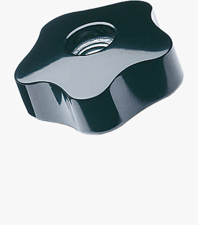 BN 14141 ELESA® VC.253 星型旋鈕帽 短型，安裝孔碳鋼染黑，攻通孔螺紋