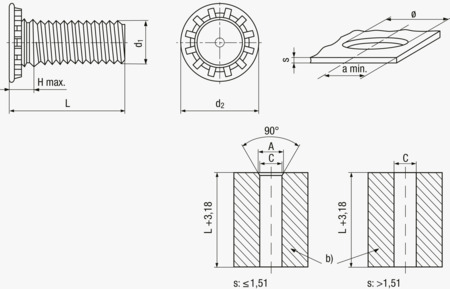 BN 26630 PEM® FHA Self-clinching threaded studs for metallic materials