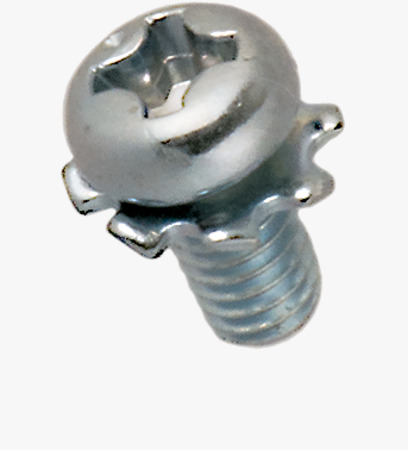 BN 40100 Vis combinées à tête cylindrique bombée avec empreinte cruciforme Phillips forme H et rondelle dentée imperdable ~DIN 6797 A