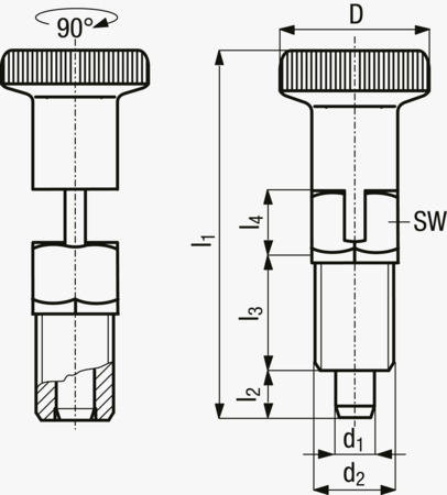 BN 2918 FASTEKS® FAL Index Bolts with Stop with hex collar
