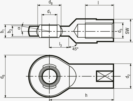 BN 204 Durbal EF Højlast-kugleled med integreret glideleje, indvendig gevind venstregevind
