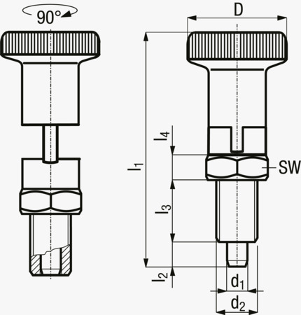 BN 2914 FASTEKS® FAL Index Bolts with Stop with metric fine thread and hex collar