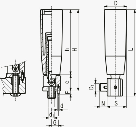 BN 3028 FASTEKS® FAL Impugnature cilindriche ribaltabili girevoli con foro filettato