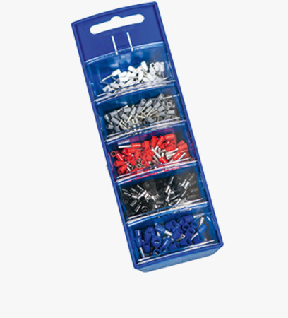 BN 22566 Assortment box with ferrules, blue insulated single ferrules, colourcode DIN