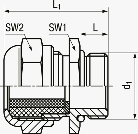 BN 22157 JACOB® WADI Pressacavi con filettatura Pg e guarnizione interna in due parti a passaggio ridotto per un grande campo di serraggio standard